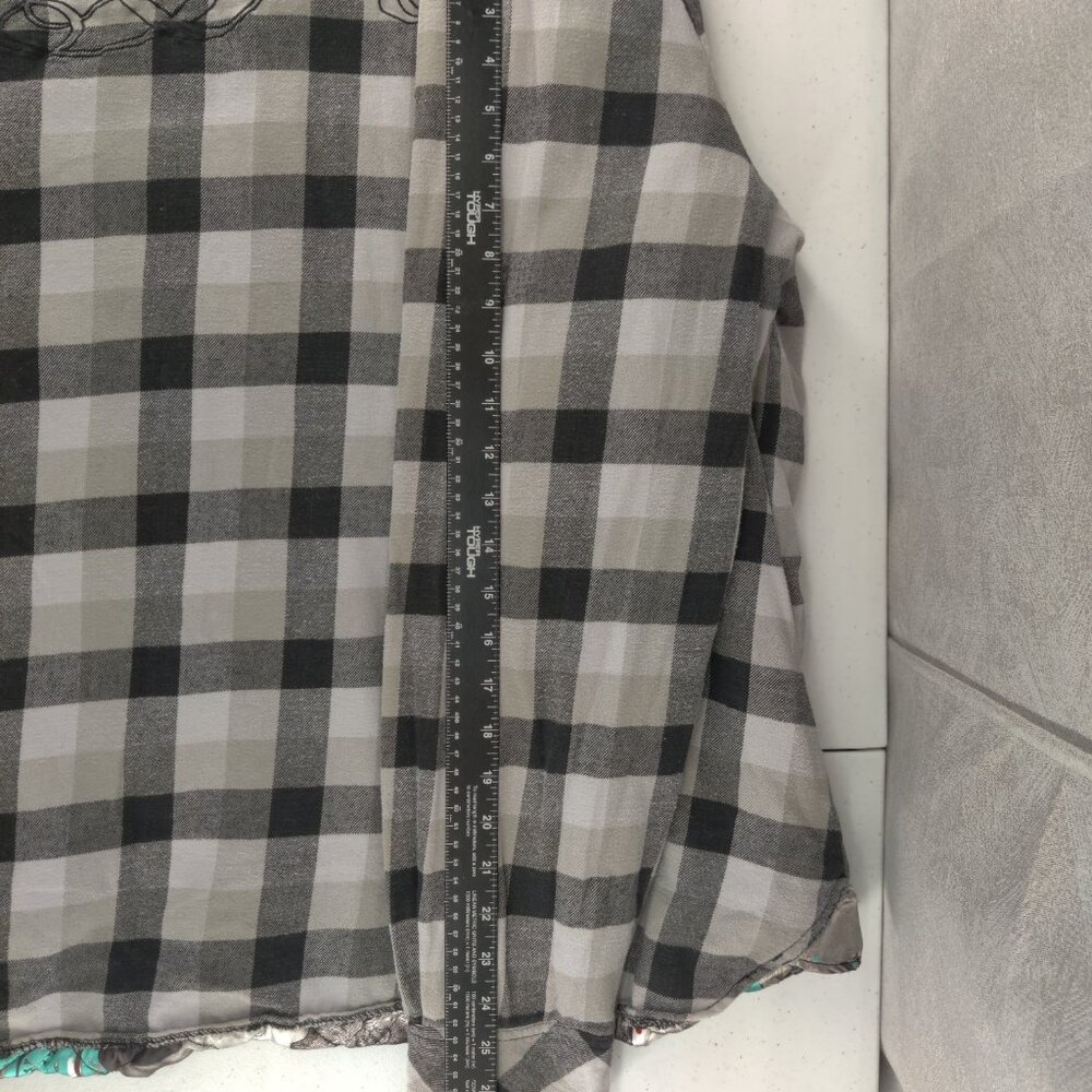 True Love False Idols Shirt Men 3XL Gray Plaid Flannel Shacket Lined Embroidered - Picture 15 of 16